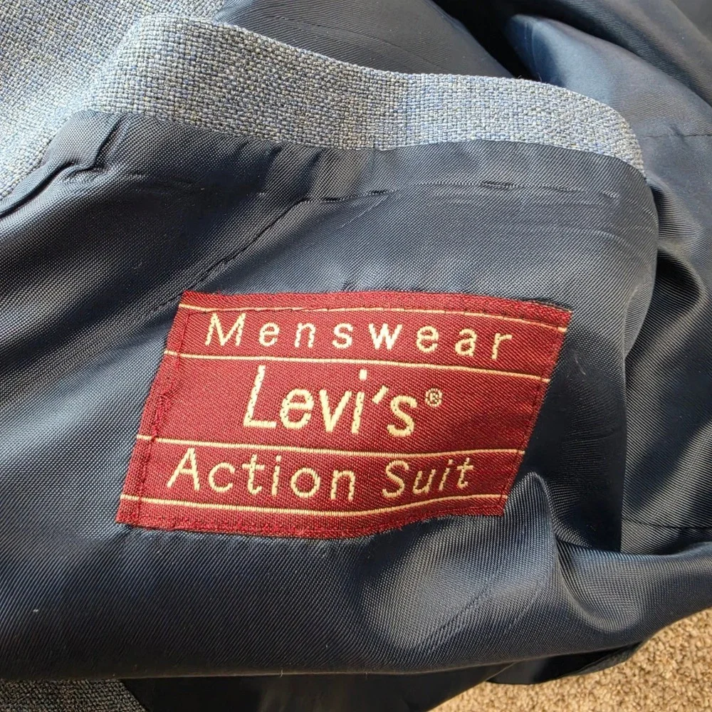 VINTAGE Levis Action Suit Blazer Jacket Mens 44 Grey Blue Two Button Business